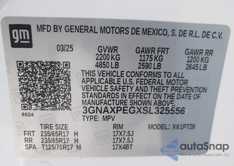 2025 Chevrolet Equinox Awd Lt from USA, damaged, VIN 3GNAXPEGXSL325556